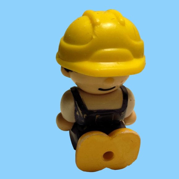 Fisher Price Little People Construction Worker Blue Overalls Hat toy - Picture 3 of 4